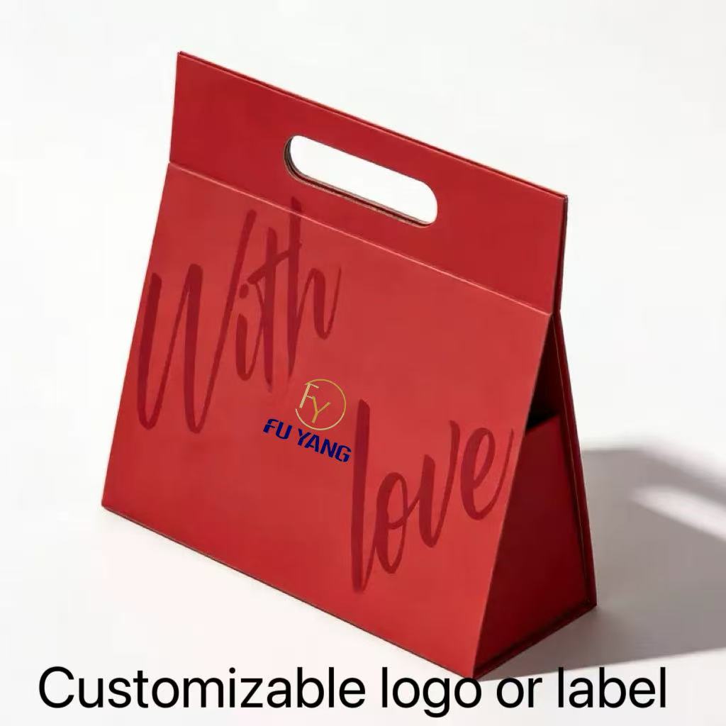 Red Gift Box with Handle — angled view